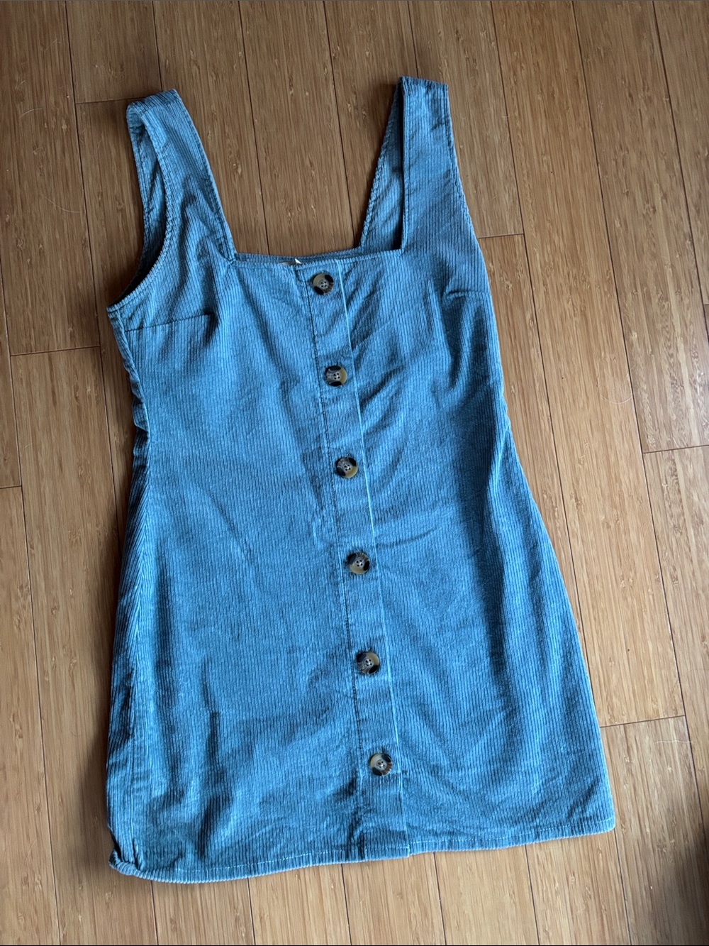 Whimsy + Row Blue Corduroy Button-Front Mini Dress